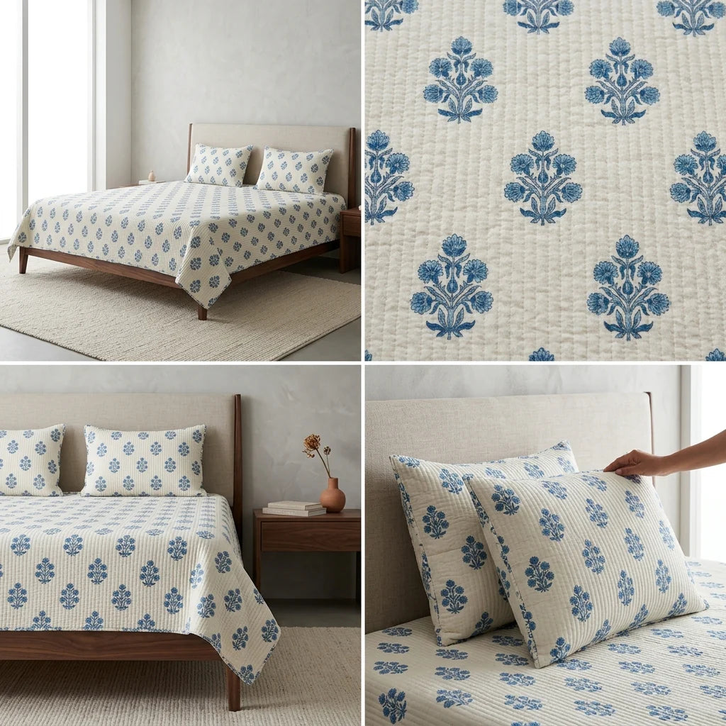 5 Piece Pure Cotton Reversible Quilted Bedcover Product Code :- 55B315RKEH