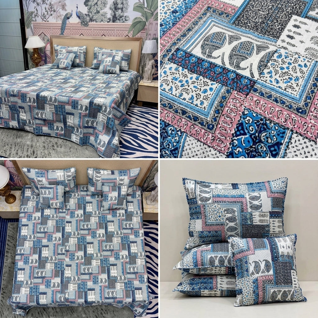 5 Piece Pure Cotton Reversible Quilted Bedcover