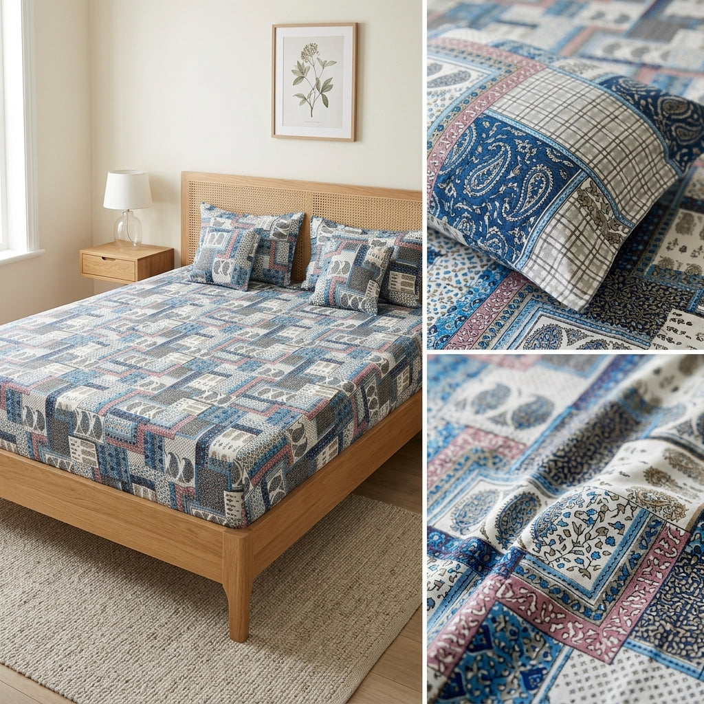 5 Piece Pure Cotton Reversible Quilted Bedcover