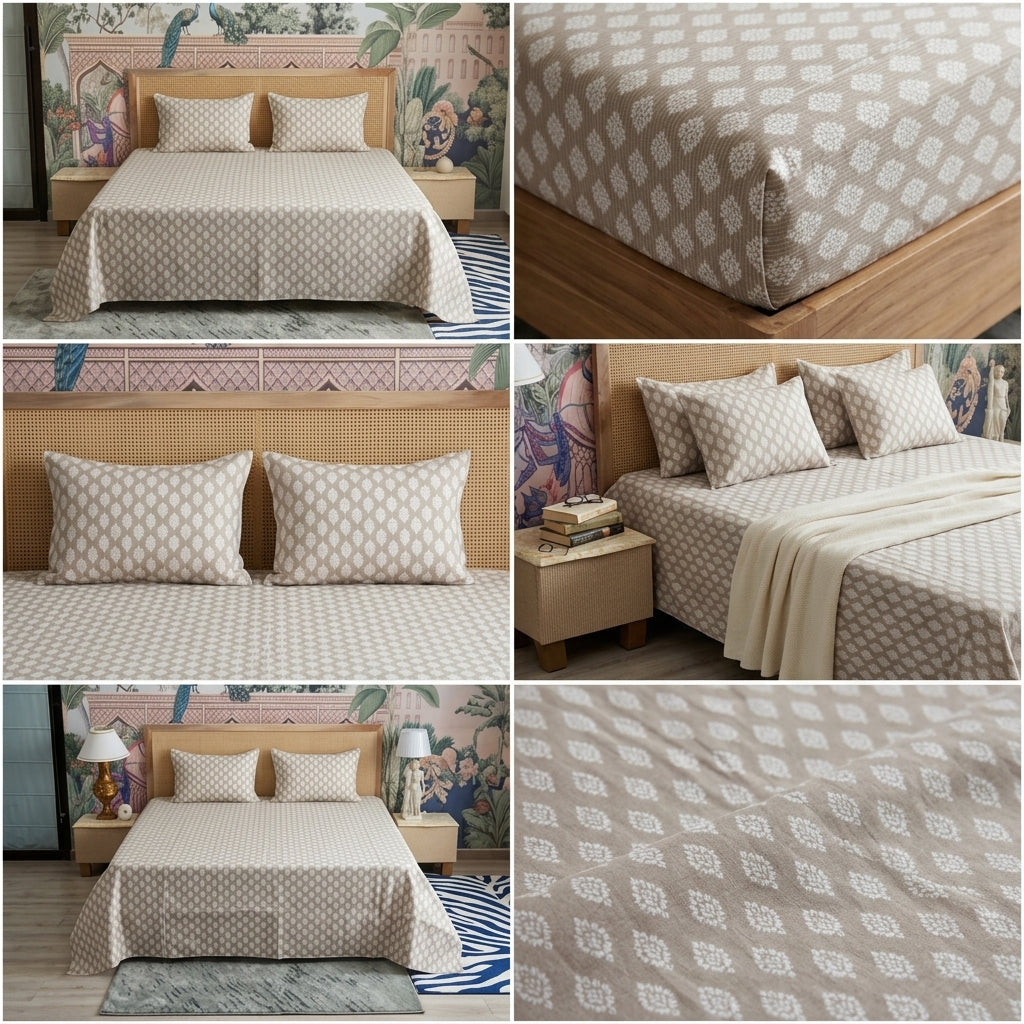 5 Piece Pure Cotton Reversible Quilted Bedcover