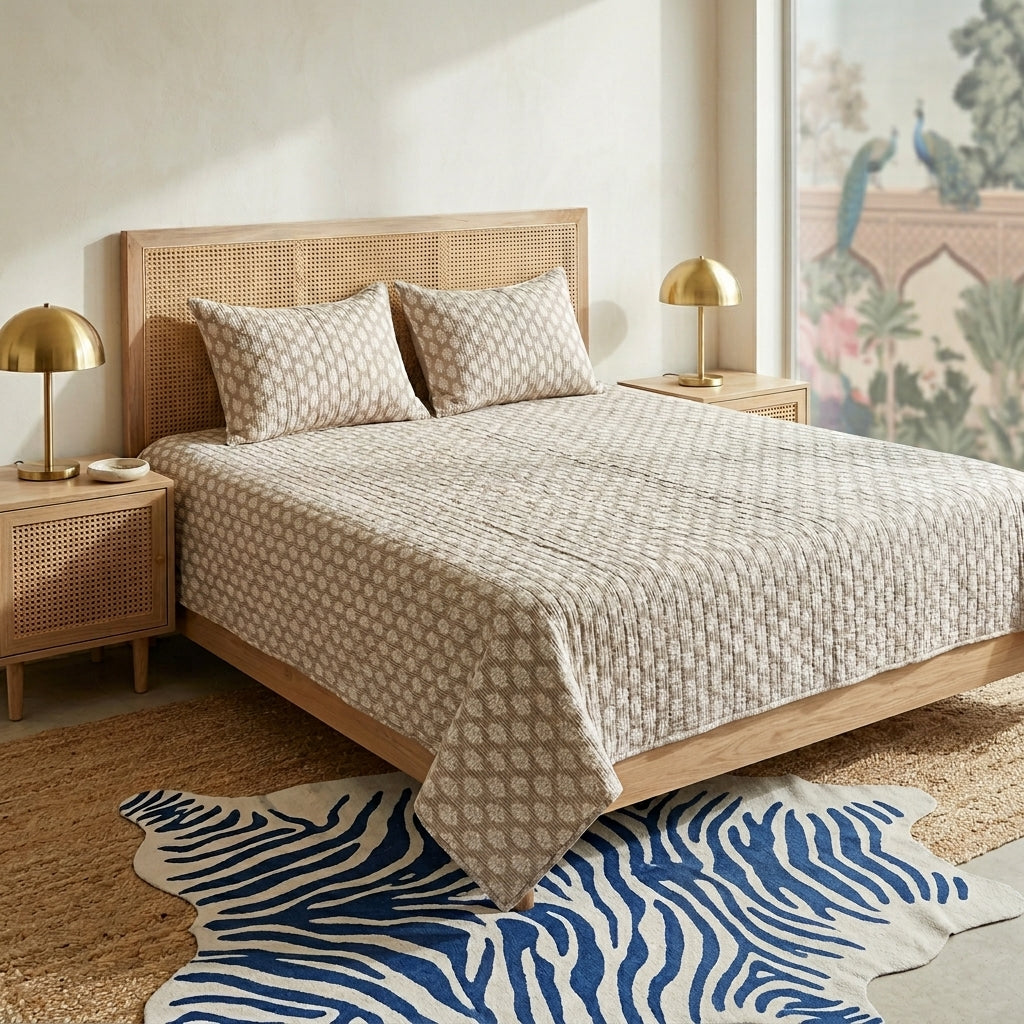 5 Piece Pure Cotton Reversible Quilted Bedcover