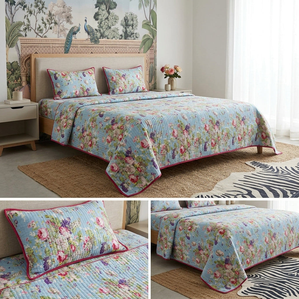 Victorian Reversible Quilted Bedcover – Inspired by Classic British Designs