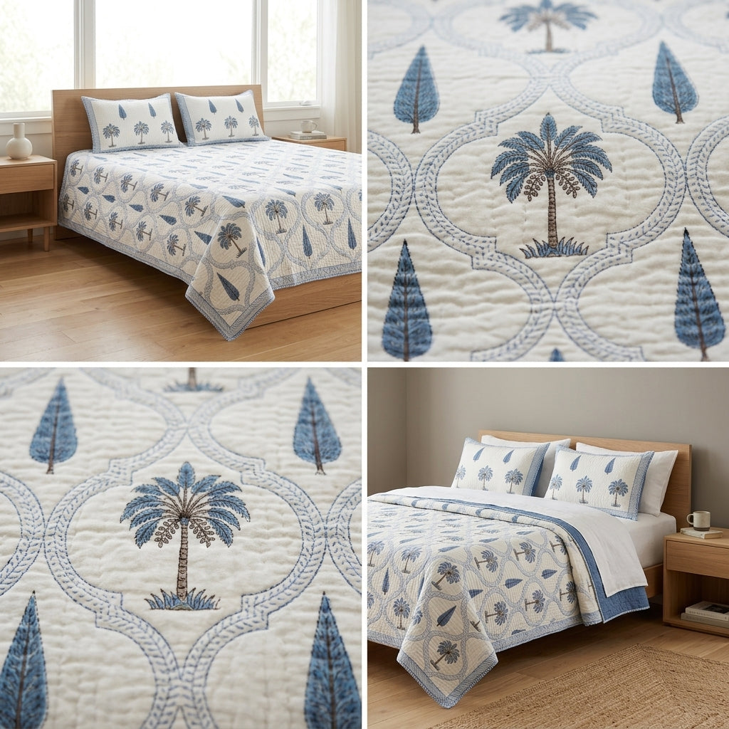 HANDBLOCK PERCALE COTTON QUILTED BEDCOVERS