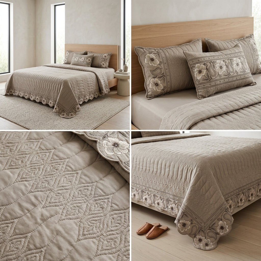 Embroidered 4-Piece Luxury Bedcover Set