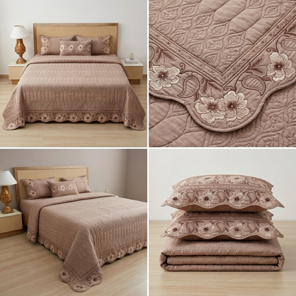 Embroidered 4-Piece Luxury Bedcover Set