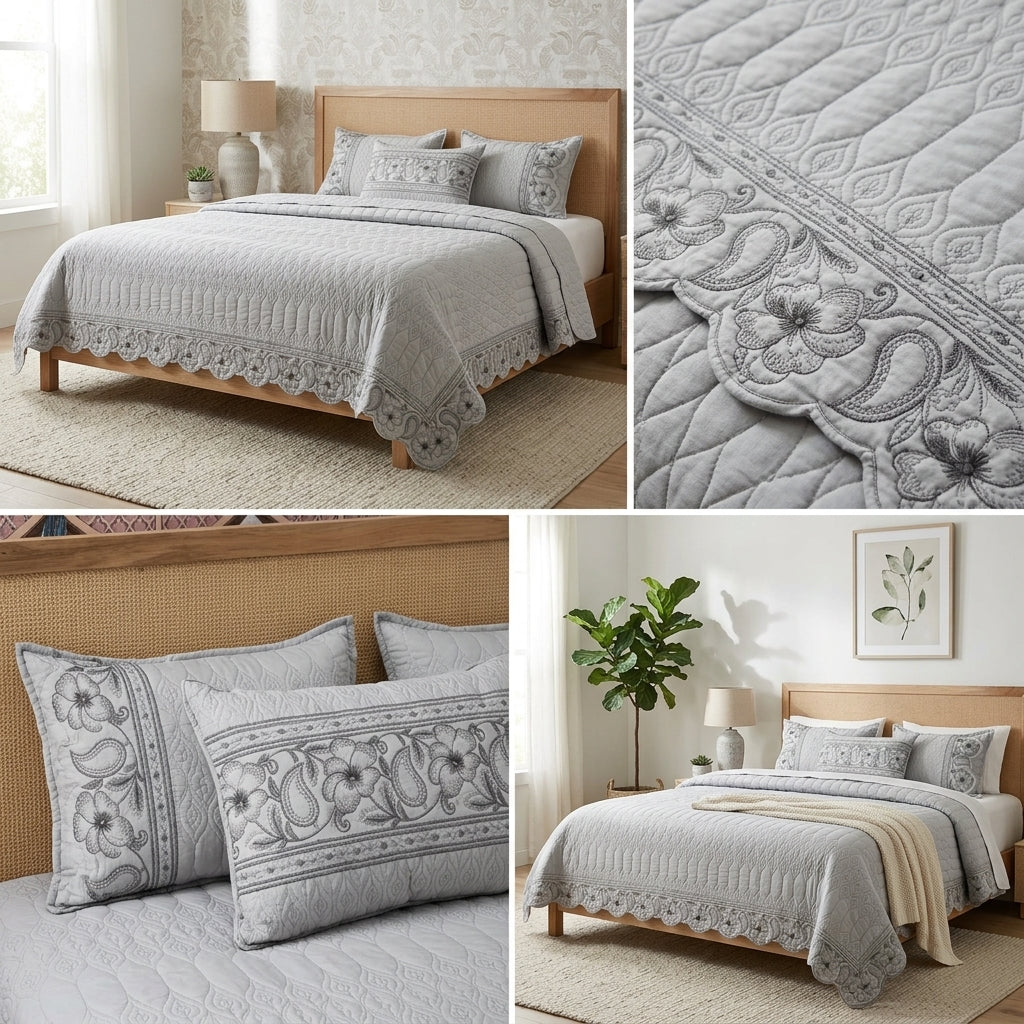 Embroidered 4-Piece Luxury Bedcover Set