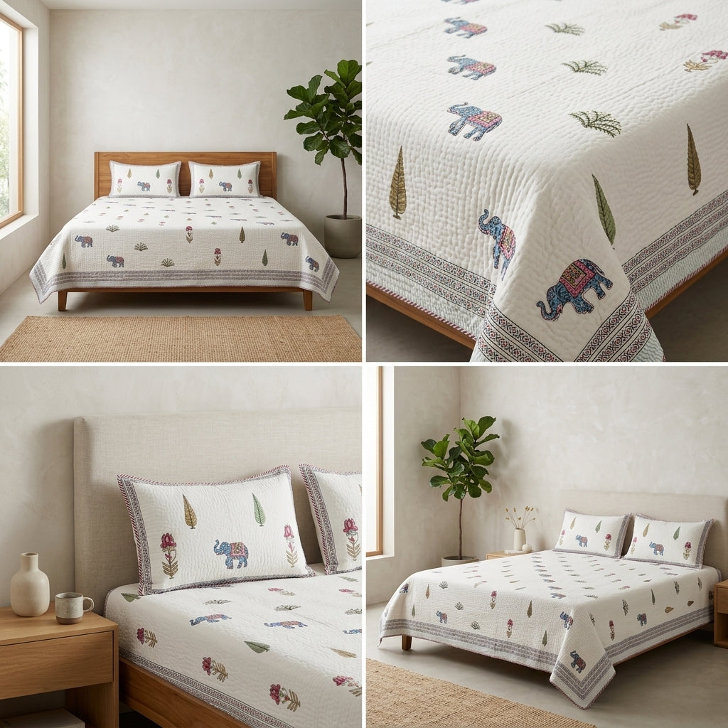 HANDBLOCK PERCALE COTTON QUILTED BEDCOVERS