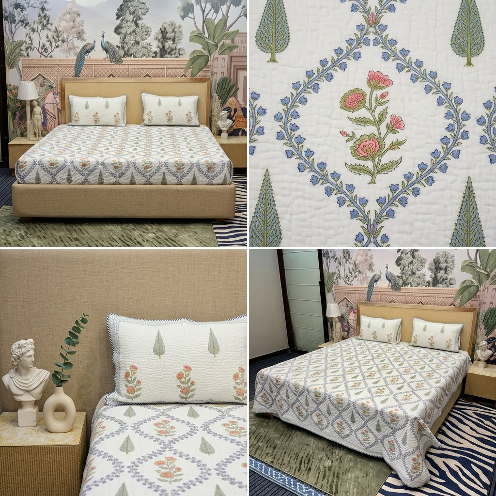 HANDBLOCK PERCALE COTTON QUILTED BEDCOVERS
