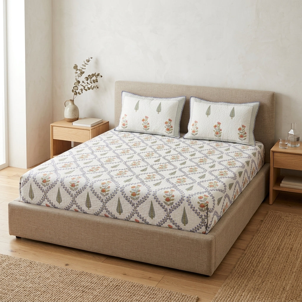 HANDBLOCK PERCALE COTTON QUILTED BEDCOVERS