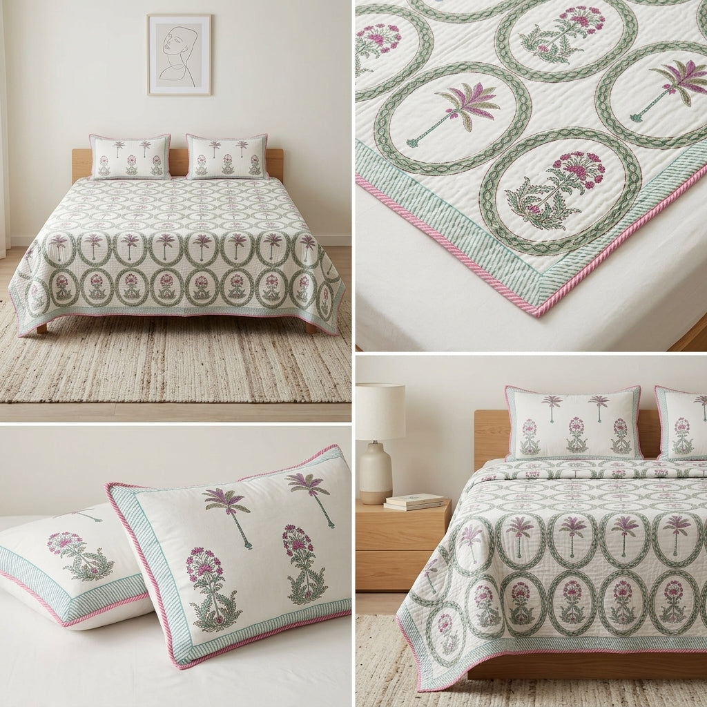 HANDBLOCK PERCALE COTTON QUILTED BEDCOVERS