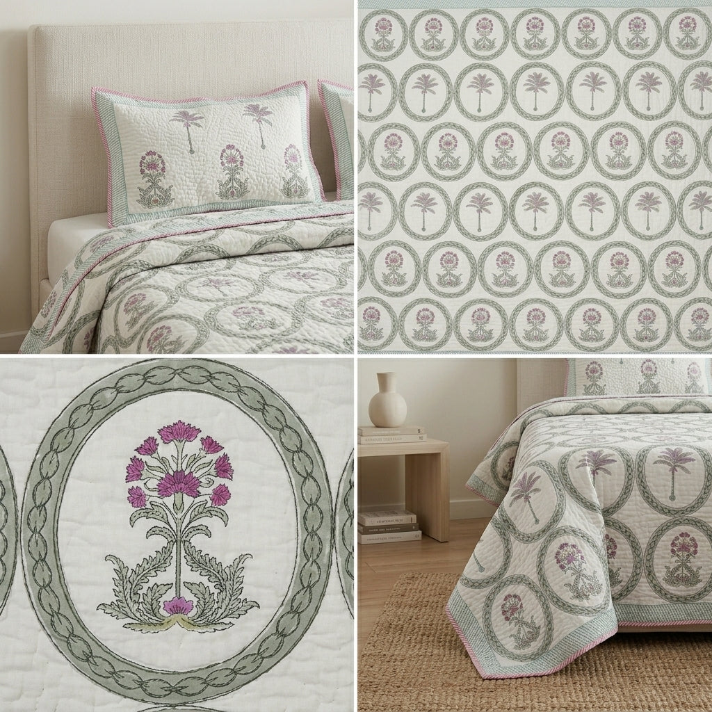 HANDBLOCK PERCALE COTTON QUILTED BEDCOVERS