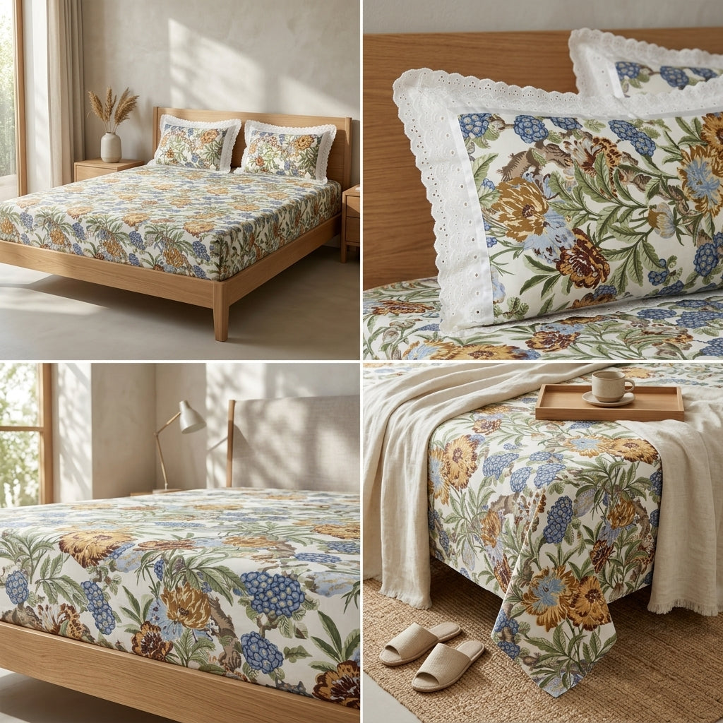 English Bedsheet With Lace Pillow Covers (108 * 108)