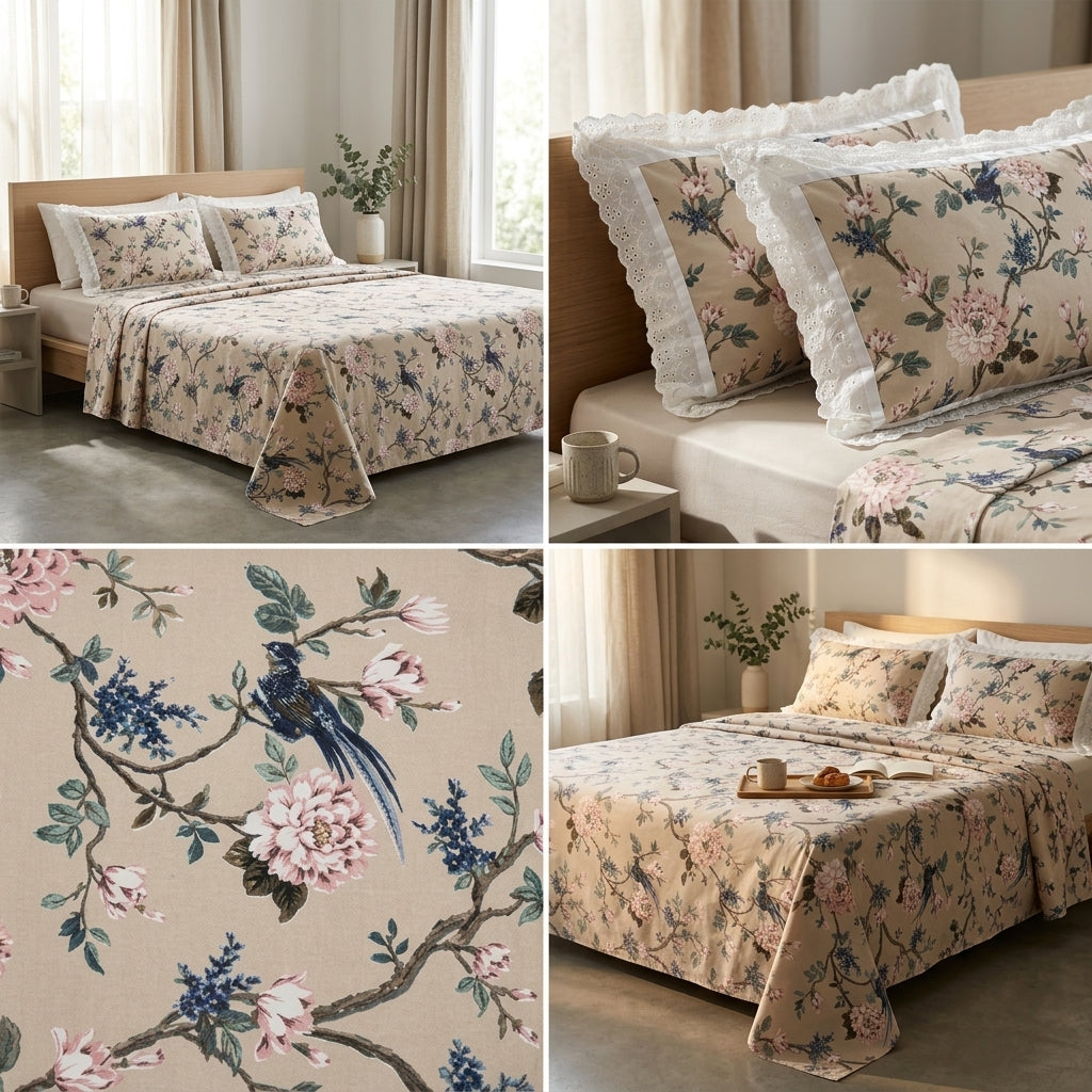 English Bedsheet With Lace Pillow Covers (108 * 108)