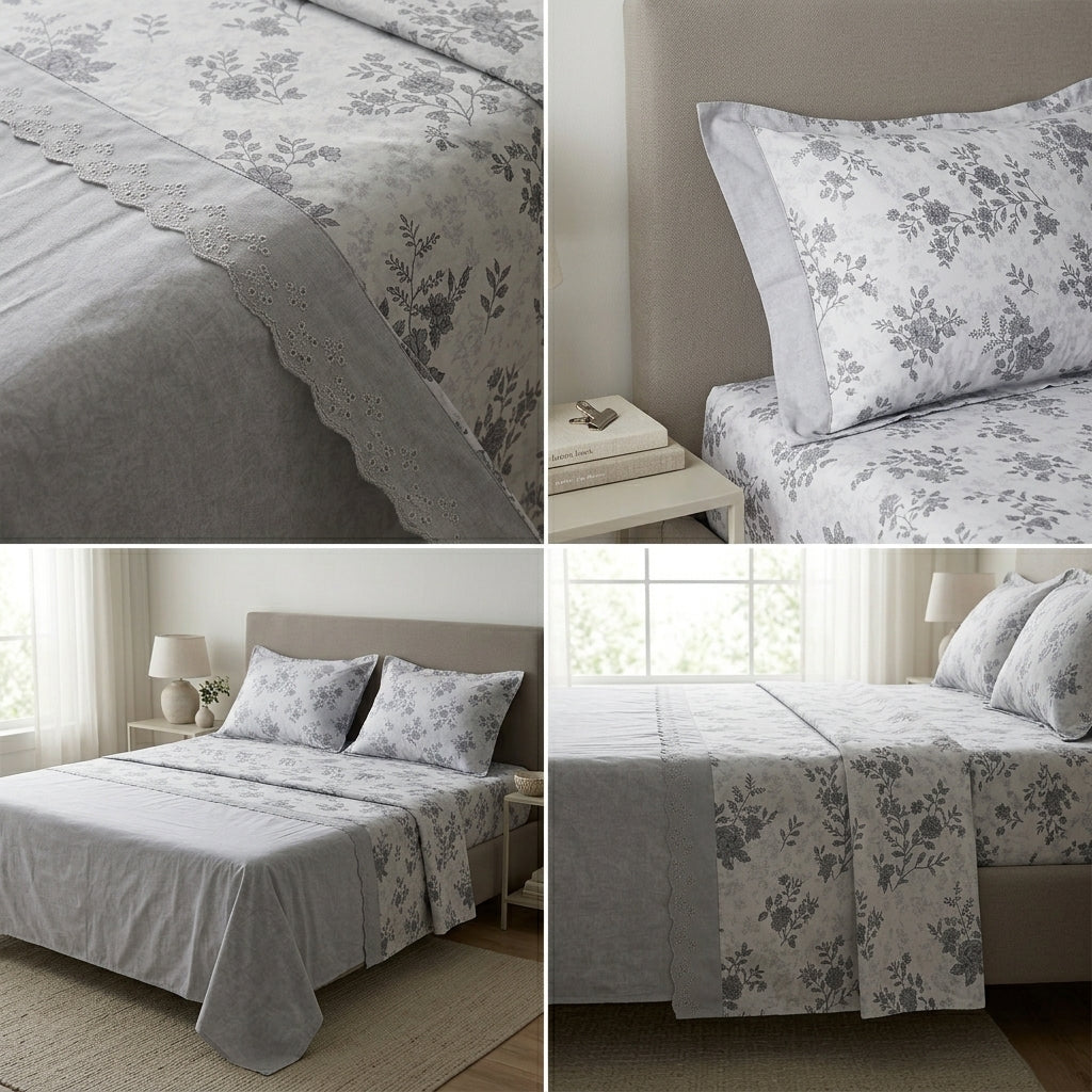 Fitted Bedsheet Pure Cotton with 2 Pillow Covers - 108 by 108 inch