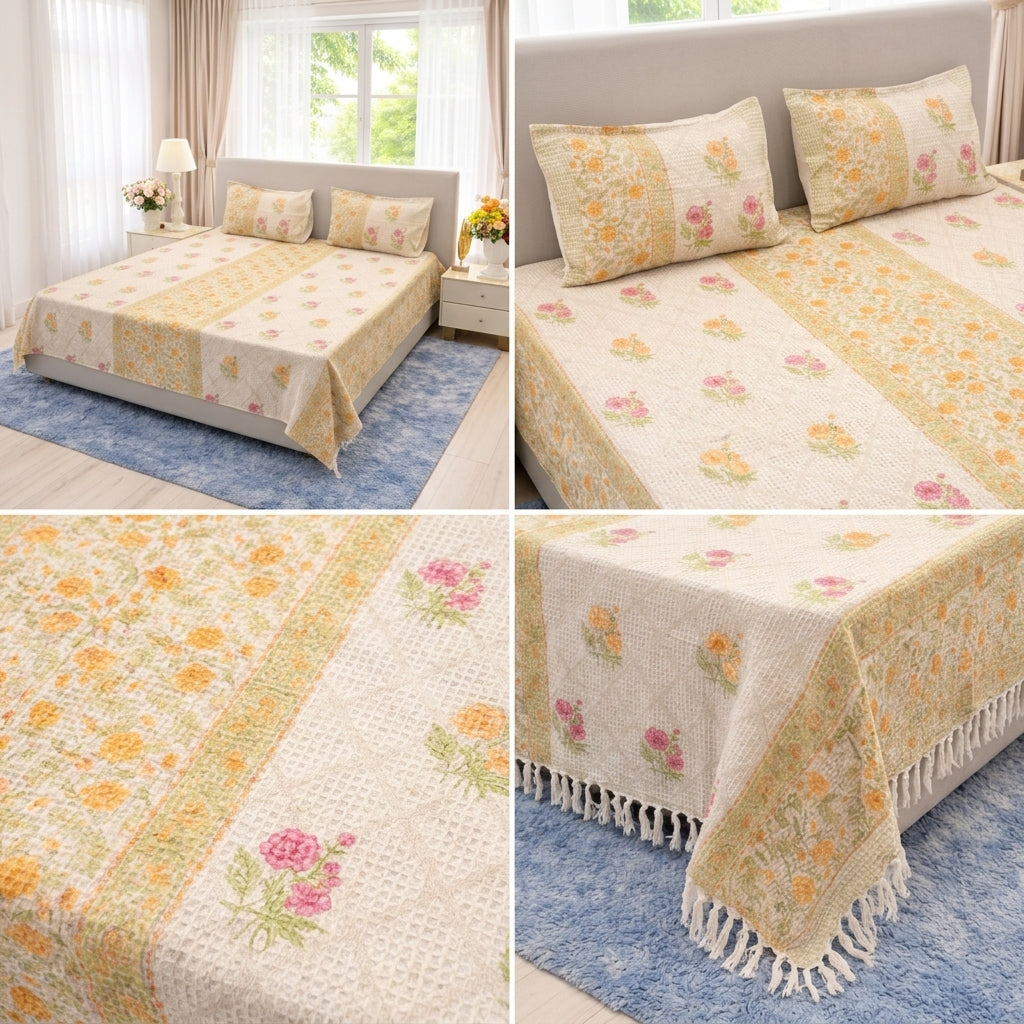 Waffle Block Print Slub Cotton Bedcovers (108 * 108)