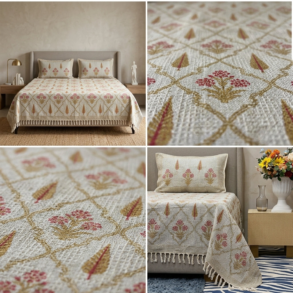 Waffle Block Print Slub Cotton Bedcovers (108 * 108)