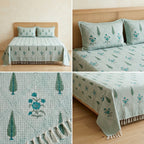 Waffle Block Print Slub Cotton Bedcovers (108 * 108)