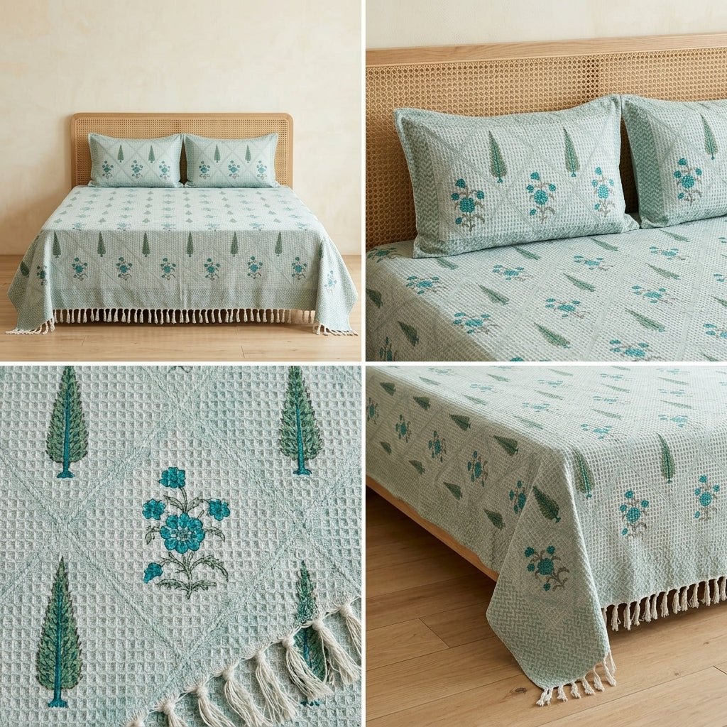 Waffle Block Print Slub Cotton Bedcovers (108 * 108)