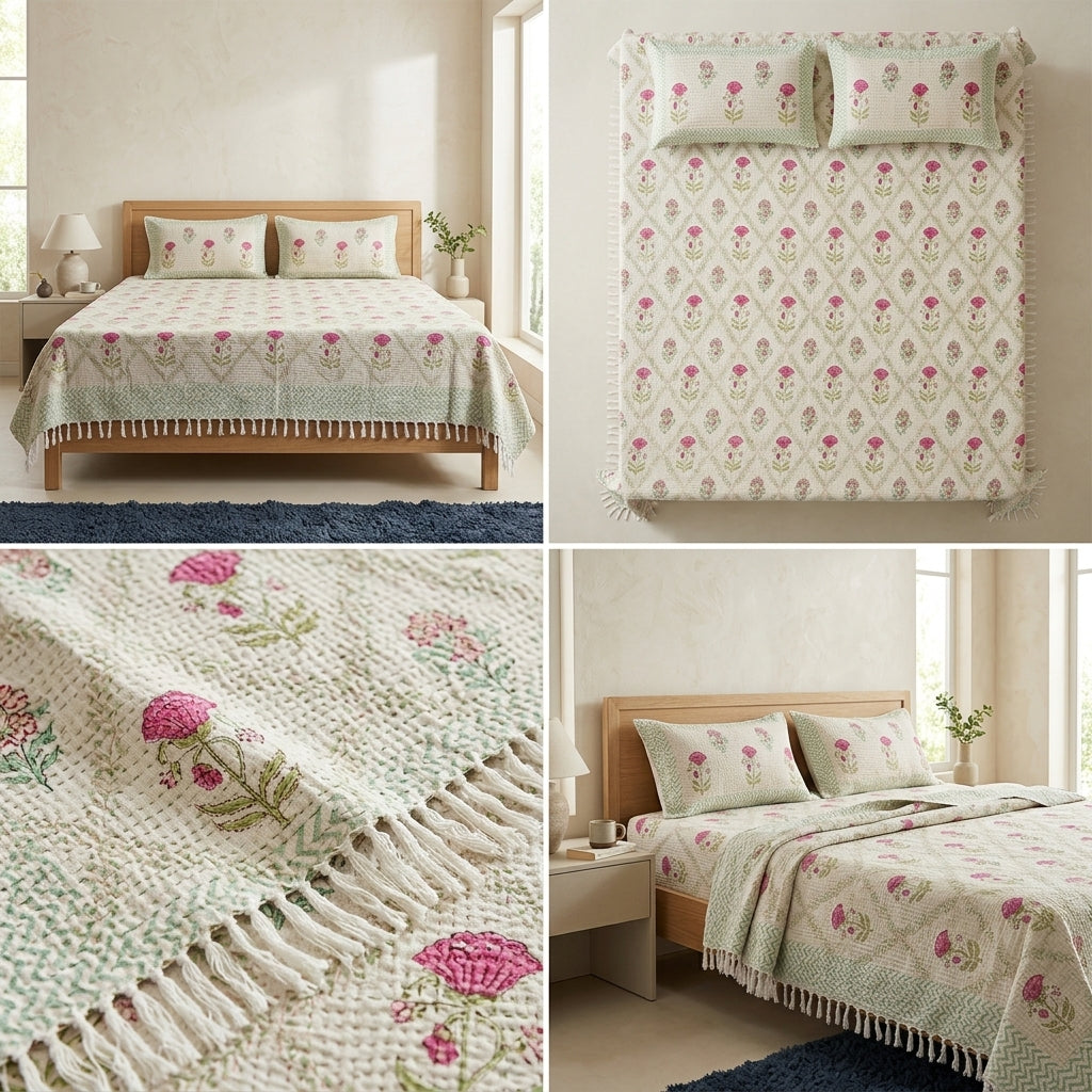 Waffle Block Print Slub Cotton Bedcovers (108 * 108)