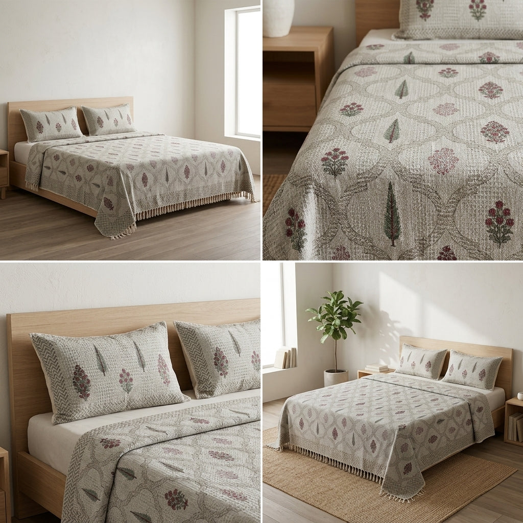 Waffle Block Print Slub Cotton Bedcovers (108 * 108)