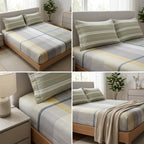 100% Pure Cotton Super King Size Bedsheet with 2 Pillow Covers – Premium Luxury Stripe Design (108 x 108 Inches)