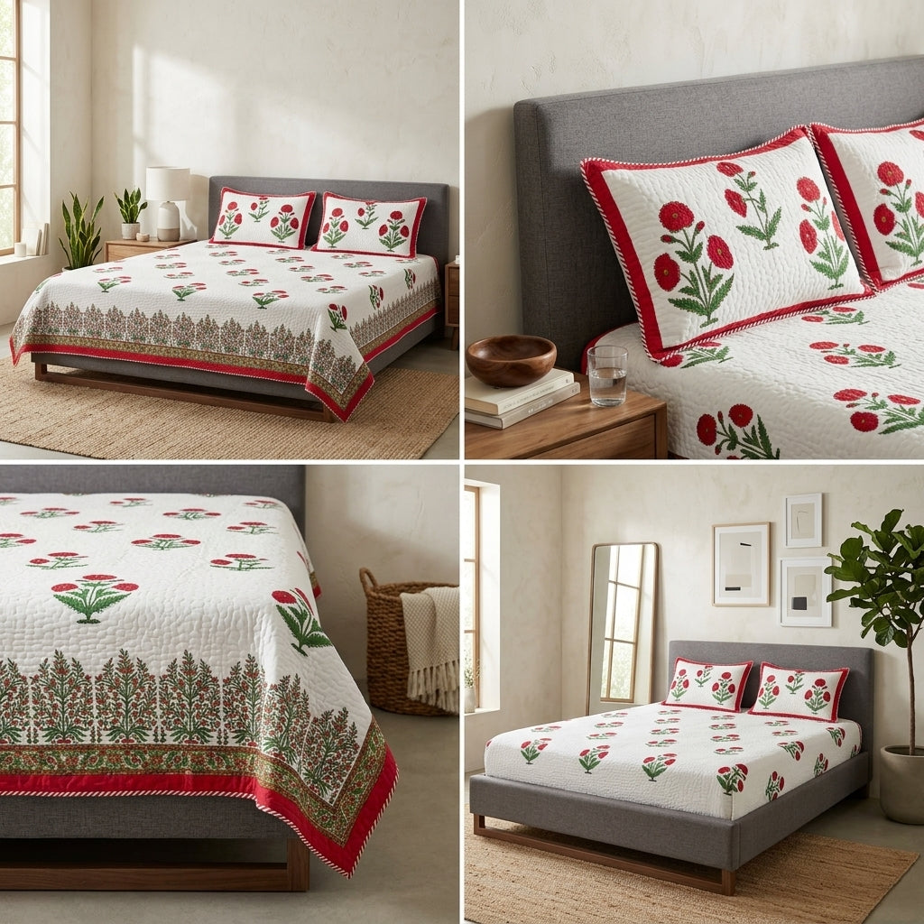HANDBLOCK PERCALE COTTON QUILTED BEDCOVERS