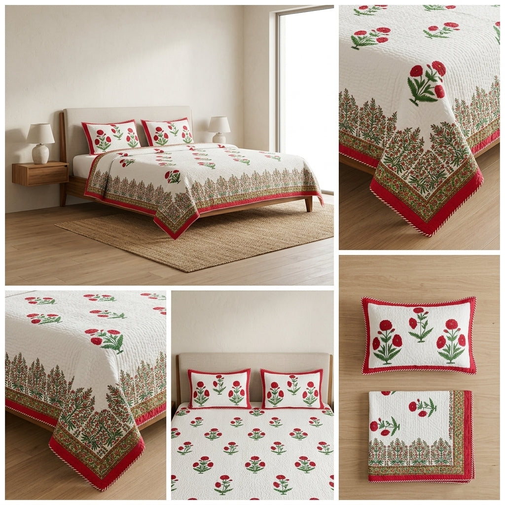 HANDBLOCK PERCALE COTTON QUILTED BEDCOVERS