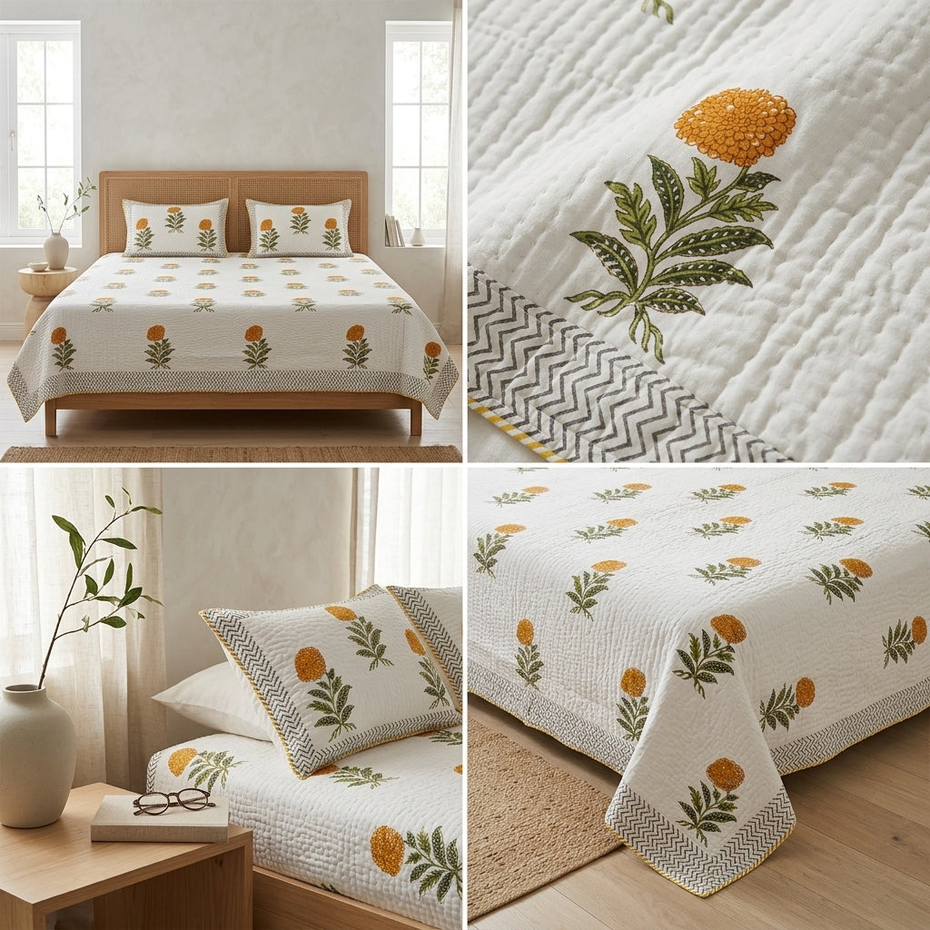 HANDBLOCK PERCALE COTTON QUILTED BEDCOVERS