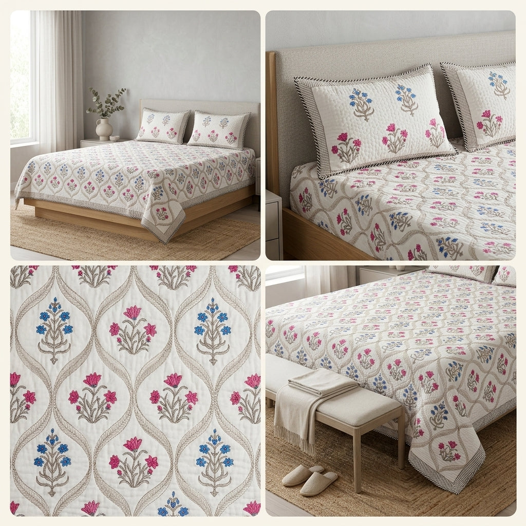 HANDBLOCK PERCALE COTTON QUILTED BEDCOVERS