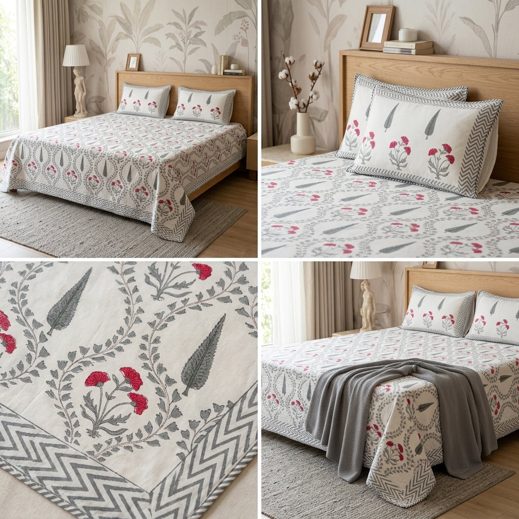 HANDBLOCK PERCALE COTTON QUILTED BEDCOVERS
