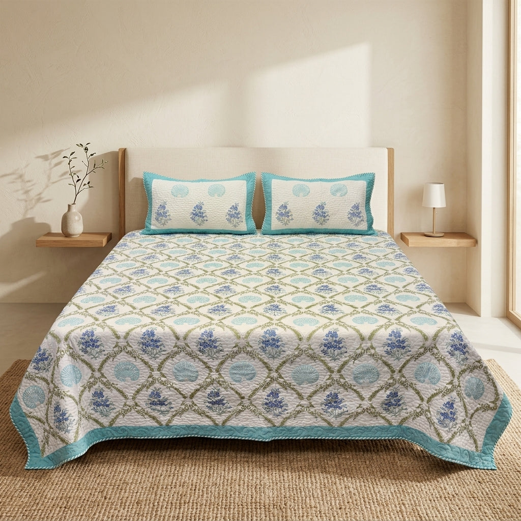 HANDBLOCK PERCALE COTTON QUILTED BEDCOVERS