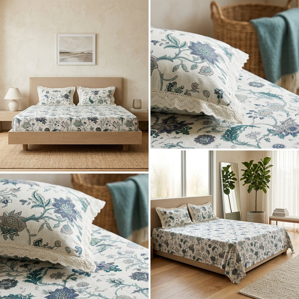 English Bedsheet With Lace Pillow Covers (108 * 108)