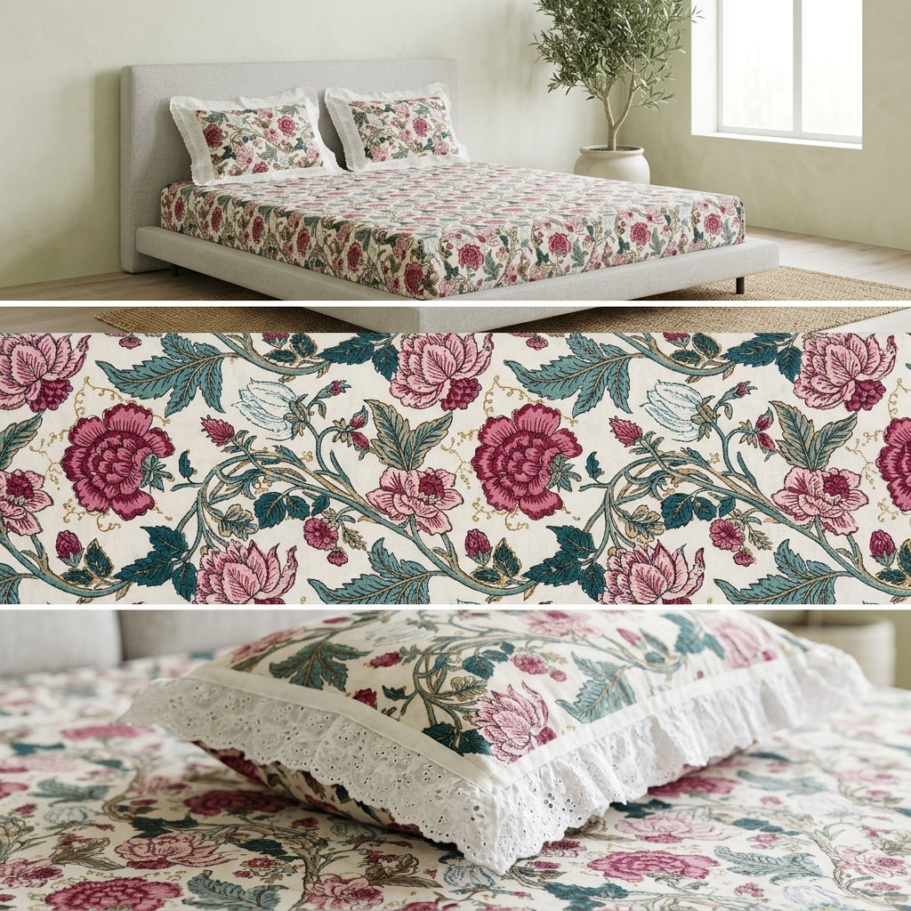 English Bedsheet With Lace Pillow Covers (108 * 108)