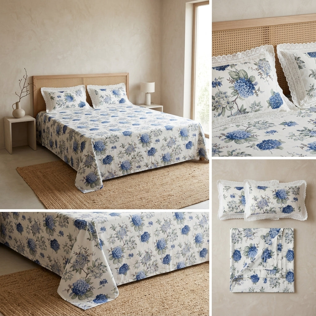 English Bedsheet With Lace Pillow Covers (108 * 108)