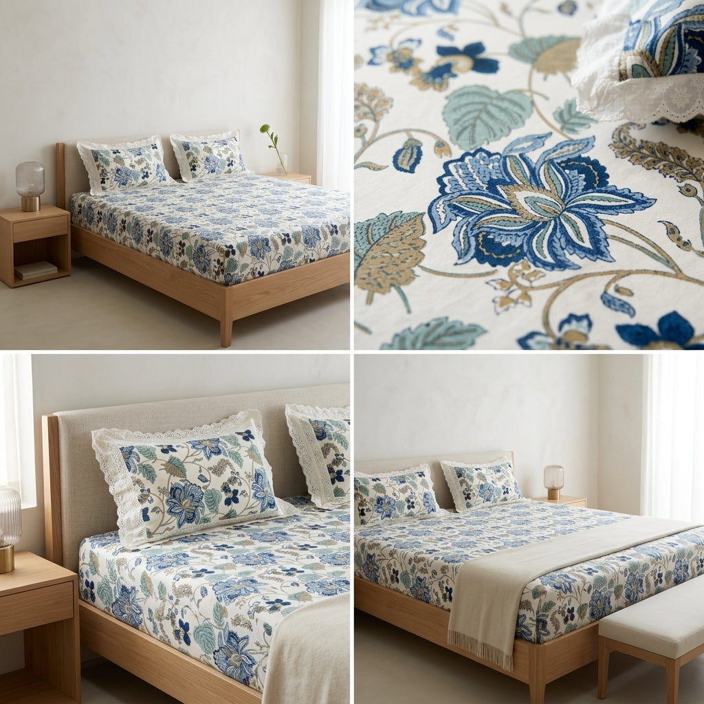English Bedsheet With Lace Pillow Covers (108 * 108)