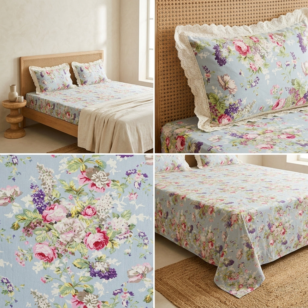 English Bedsheet With Lace Pillow Covers (108 * 108)