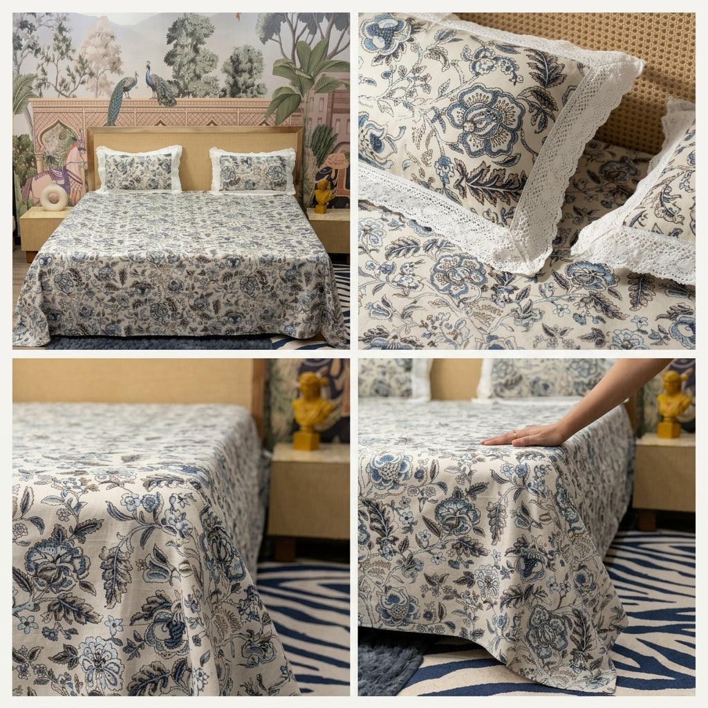 English Bedsheet With Lace Pillow Covers (108 * 108)