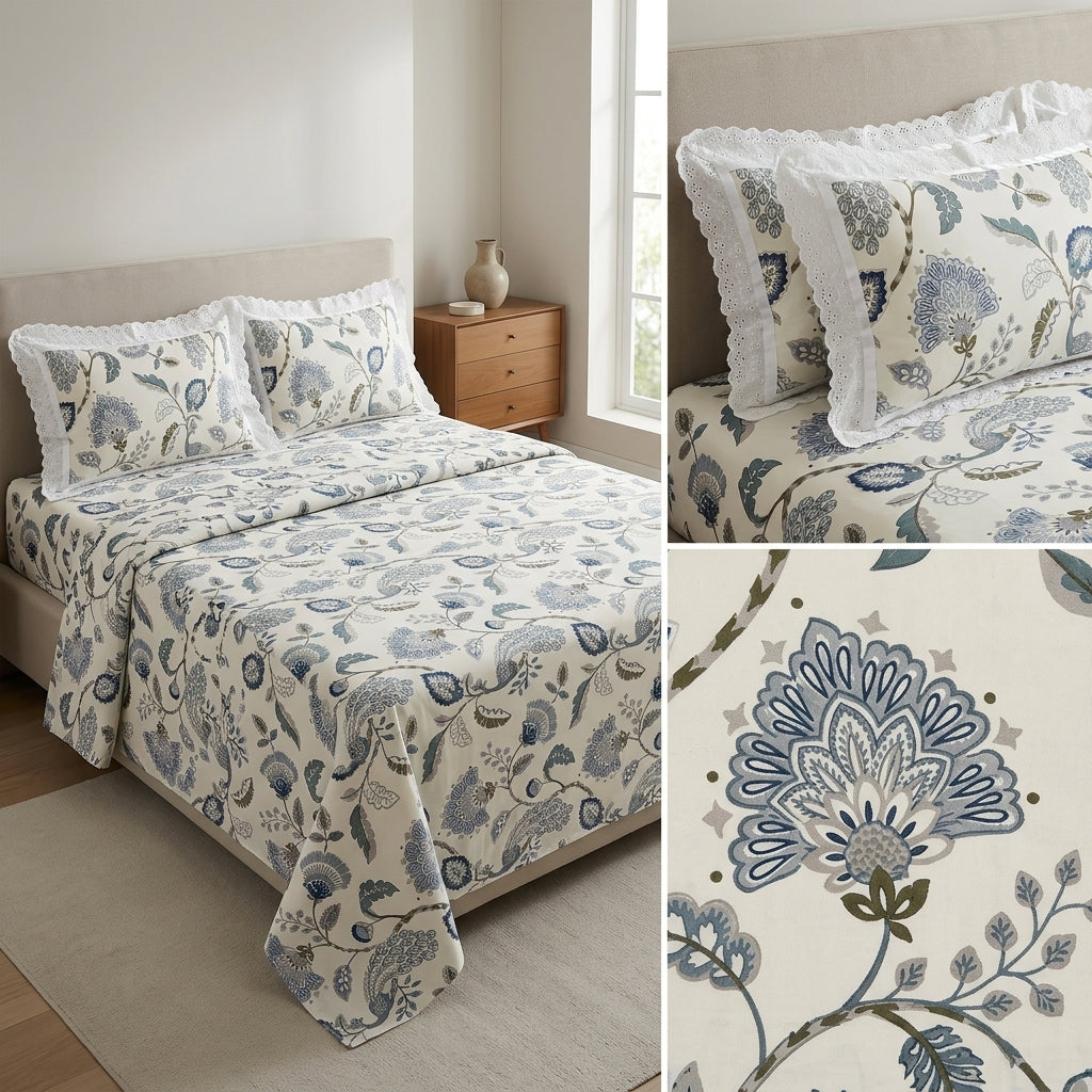 English Bedsheet With Lace Pillow Covers (108 * 108)