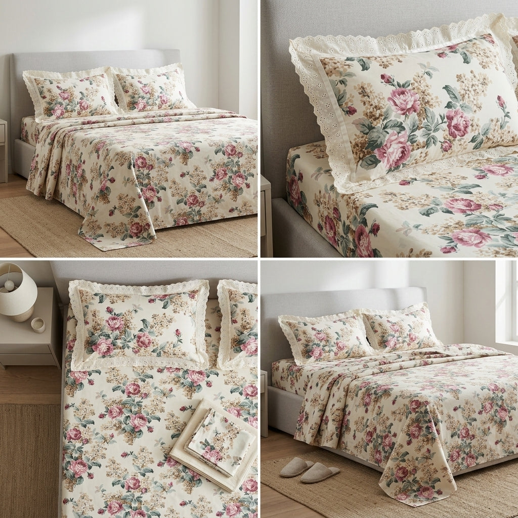 English Bedsheet With Lace Pillow Covers (108 * 108)
