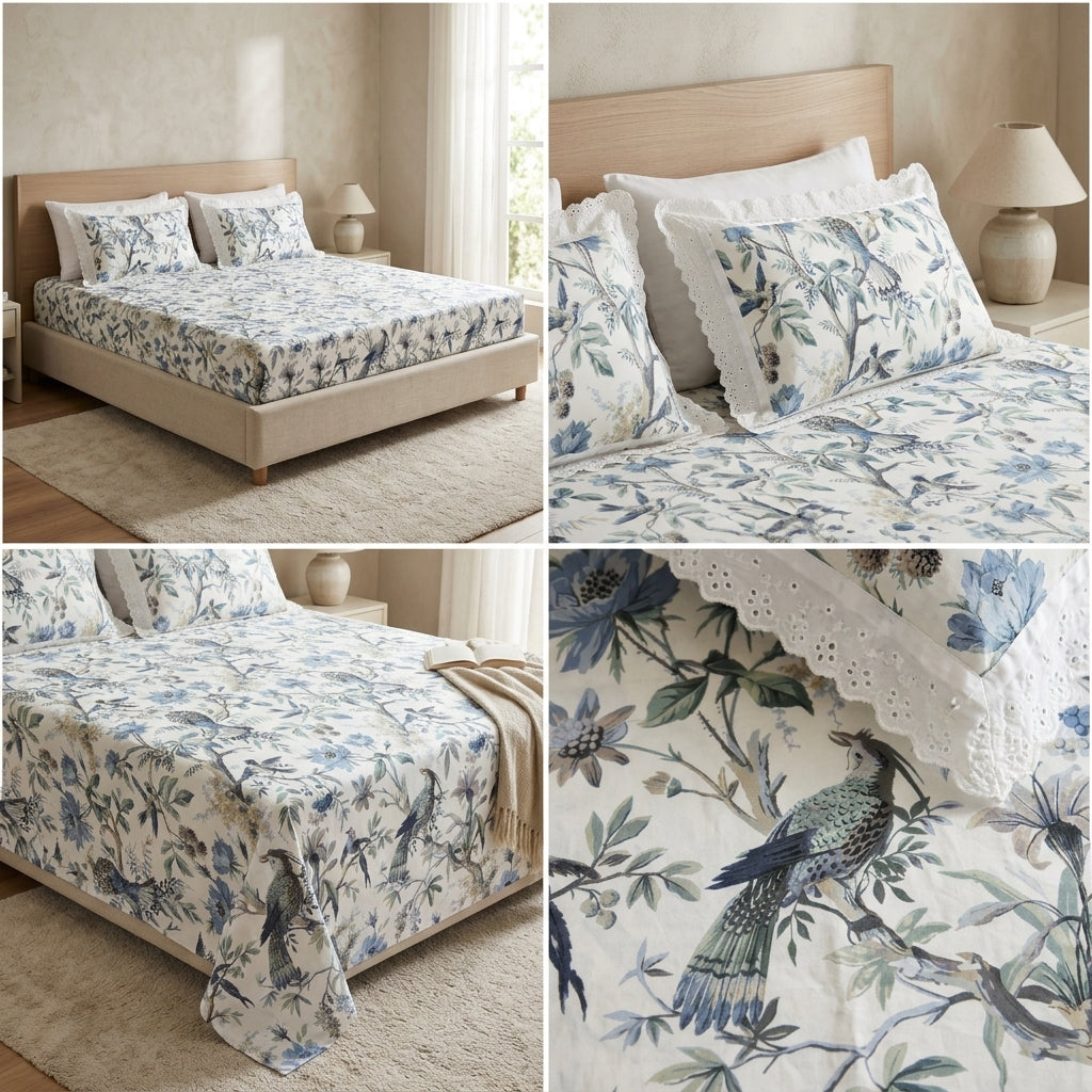 English Bedsheet With Lace Pillow Covers (108 * 108)
