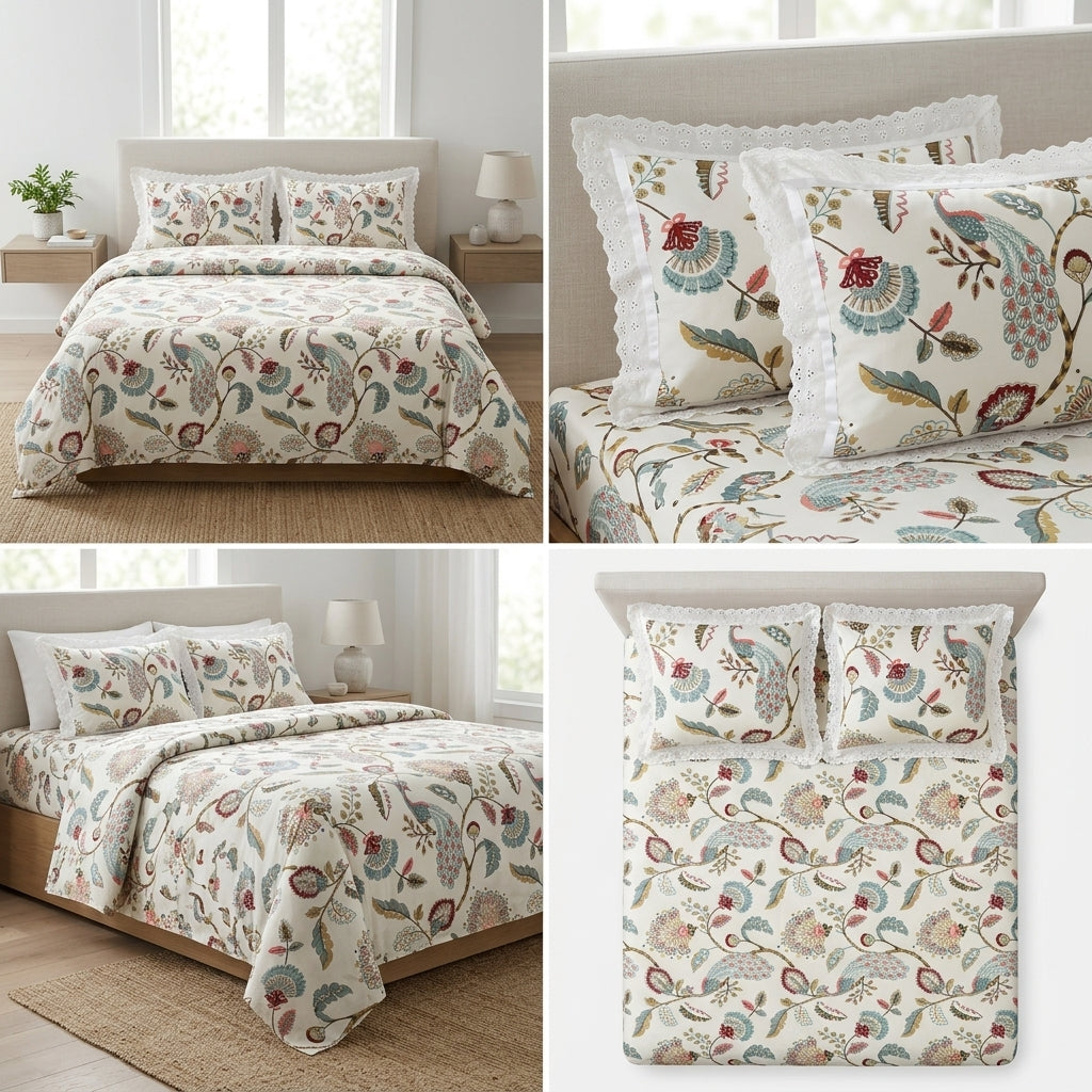 English Bedsheet With Lace Pillow Covers (108 * 108)