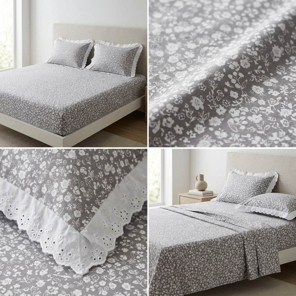 Mul Cotton Bedsheet With Chicken Lace Pillow Covers 108 -108 inch