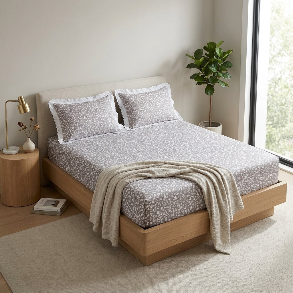 Mul Cotton Bedsheet With Chicken Lace Pillow Covers 108 -108 inch