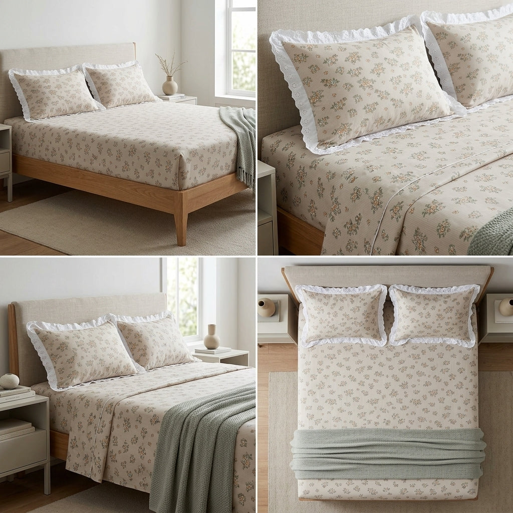 Mul Cotton Bedsheet With Chicken Lace Pillow Covers 108 -108 inch