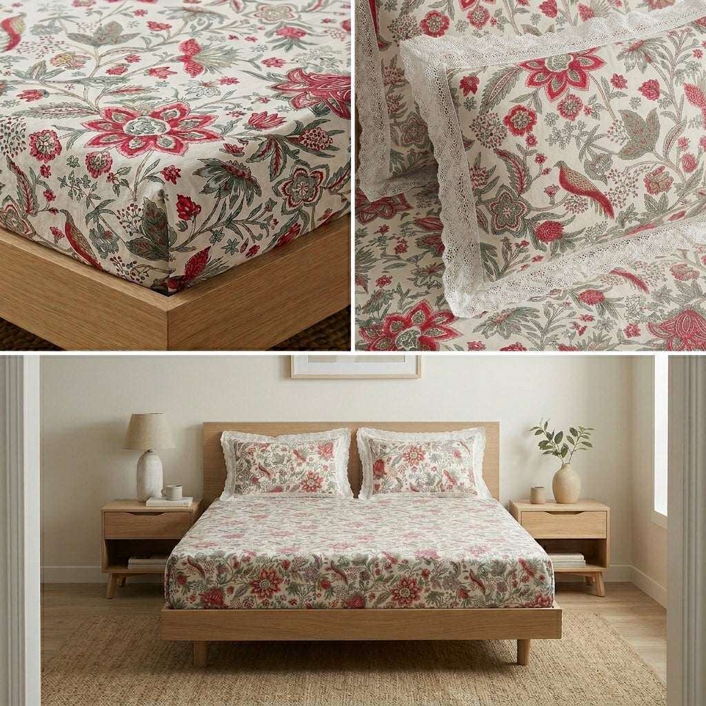 English Bedsheet With Lace Pillow Covers (108 * 108)