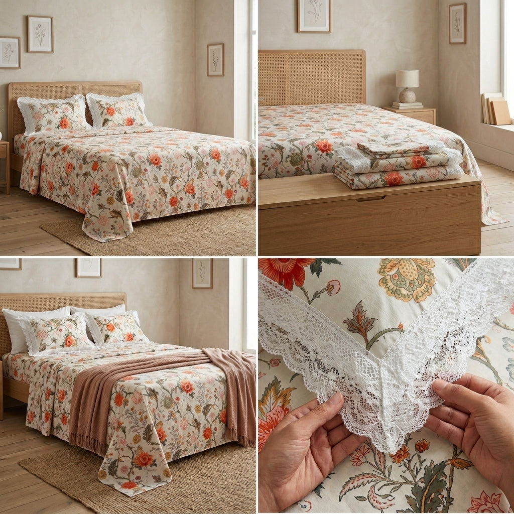 English Bedsheet With Lace Pillow Covers (108 * 108)
