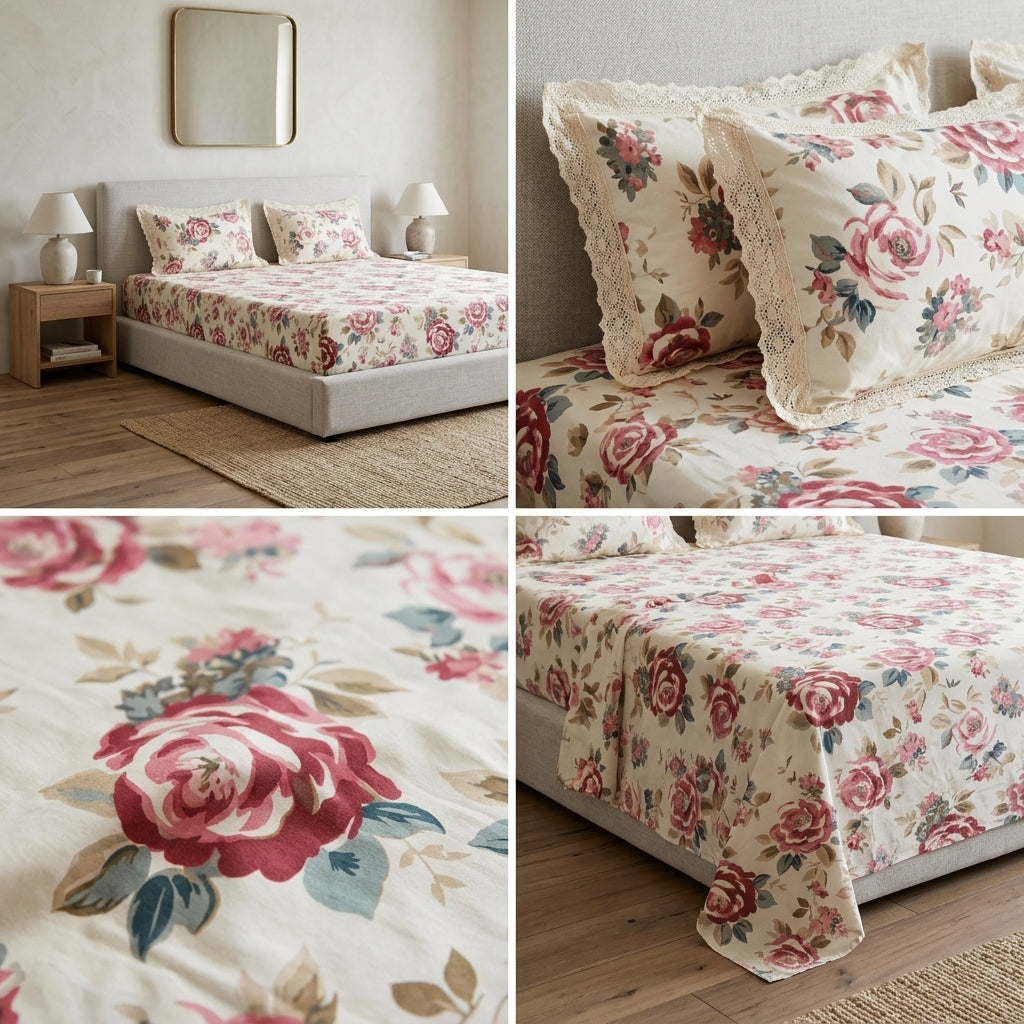 English Bedsheet With Lace Pillow Covers (108 * 108)
