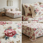 Floral King Size Bedsheet with Designer Lace Pillow Covers (108 x 108 Inches) Product Code:- 55B1150RKEH