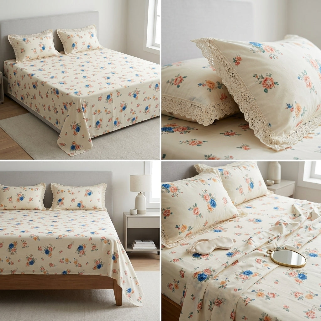 English Bedsheet With Lace Pillow Covers (108 * 108)