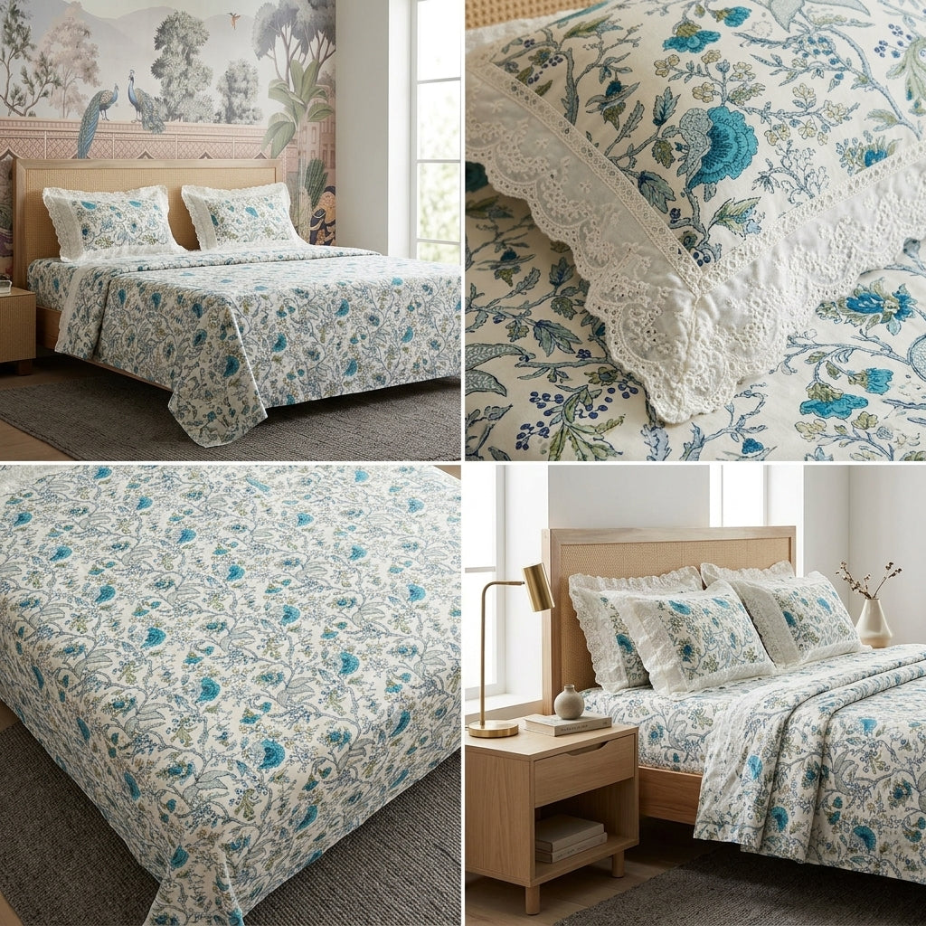 English Bedsheet With Lace Pillow Covers (108 * 108)